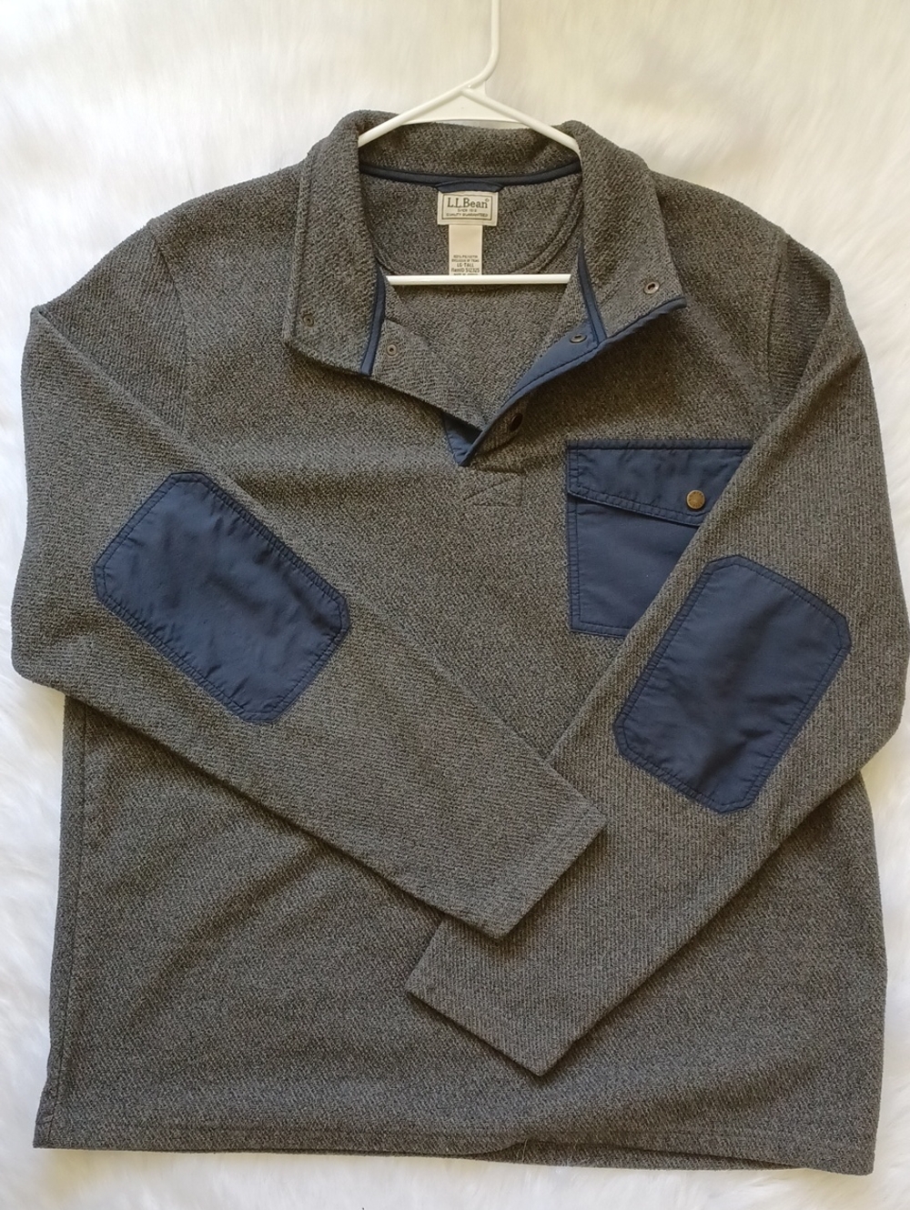 L.L.Bean Allagash fleece henley. Mens Large Tall. Blue and Gray.